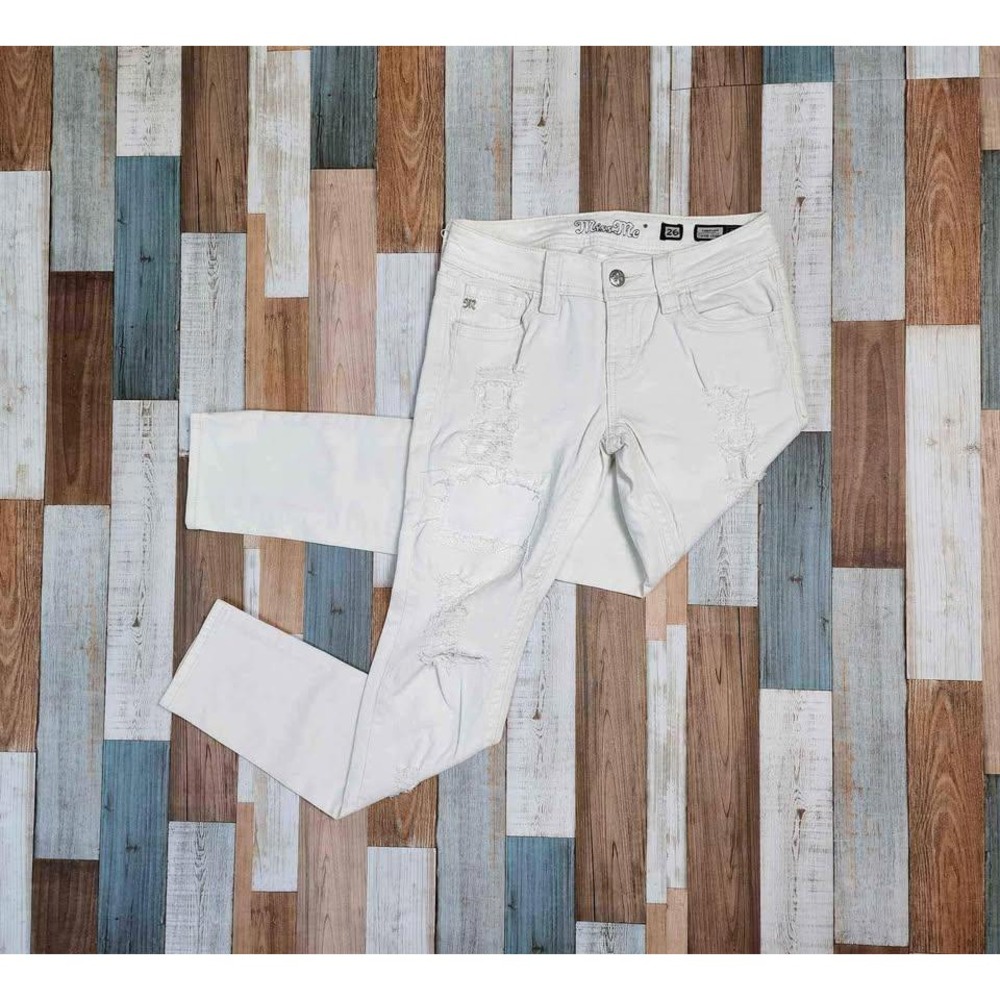 Miss Me Signature Cuffed Skinny Jeans White Distressed JP7270CK2 Womens 26